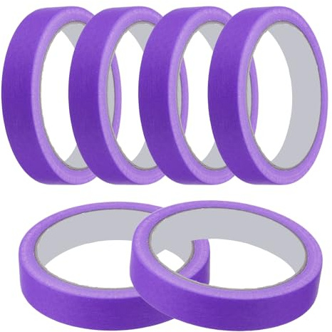 sourcing map Lot de 6 rubans de masquage 18 mm x 20 m pour bricolage, artisanat, peinture murale, étiquetage, voiture, maison, bureau, décoration - violet
