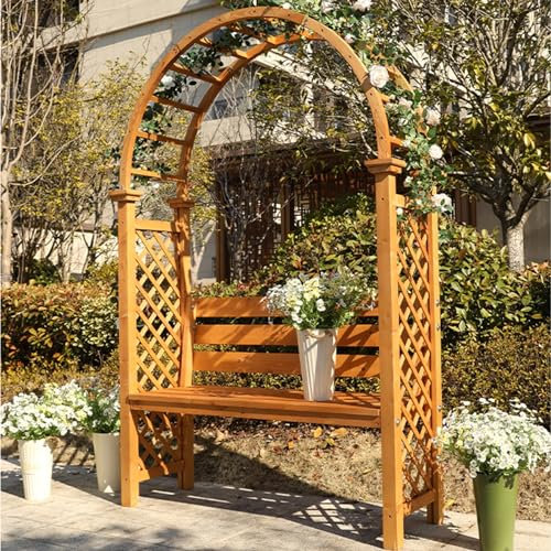 Banc de jardin en bois, sièges de patio et de parc, design en dôme, arche en bois avec banc pour plantes grimpantes, décoration extérieure et patio (couleur : blanc)