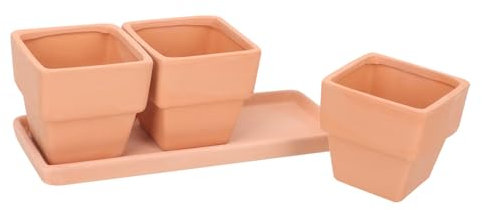 HANABASS 1 Ensemble Pot de Fleurs Terre Cuite de Pots Carrés pour Plantes pour Intérieur Extérieur Bac de Drainage Décoration de Jardin