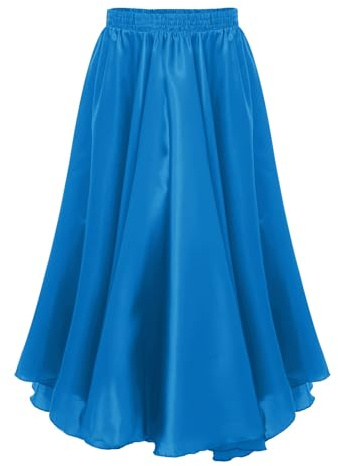 Linyuir Bambina Gonna Lunga da Ballo Glitter Gonna Midi Latino Flamenco Danza del Ventre Swing Tinta Unita Skater Competizione Palcoscenico Cielo Azzurro 7-8 Anni
