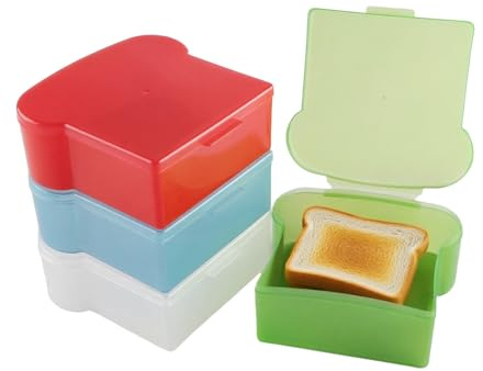 ZoeQide Set di 4 contenitori per pane tostato, in plastica, a forma di fetta, con coperchio, impilabili, 13,7 x 11,9 x 5 cm, per snack, frutta, ufficio, cucina