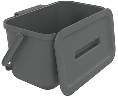 SUNDIS Loops, 4L Mülleimer für Mülltrennung im Innenbereich, grau | Rechteckig, aus Kunststoff, mit Deckel und Tragegriff, ideal für Bioabfälle, Küche, Kantine, Restaurant, Pausenraum