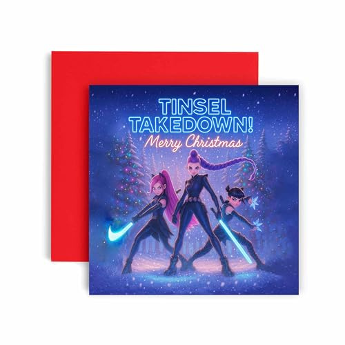 Huxters K-Pop Inspired Christmas card for Girls - Tinsel Takedown - Xmas Cards Friend Daughter Sister Bestie Niece (Tinsel)