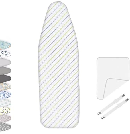 OPOLDBDMAC Copriasse da Stiro 90x30 100x34 110x35 120x38 Foderina da Stiro Cotone Copri ASSE da Stiro Copertura Termica con Fermacorda Fodera da Stiro Imbottita(Stripe,97x33cm/38x13in)