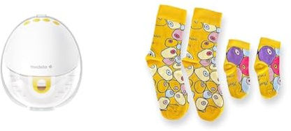 Set Medela Motion InBra tragbare elektrische Einzel-Milchpumpe + Medela Mama-Baby-Socken, Limitiert, von Schweizer Künstlerin Yael Anders, Teil der Kampagne „With You, Every Step of the Way”
