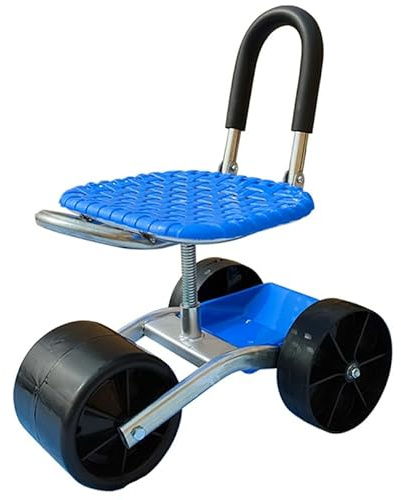 Carrello da giardino, sgabello da giardinaggio regolabile in altezza con rotazione a 360° e vassoio per attrezzi per uso esterno prato e patio