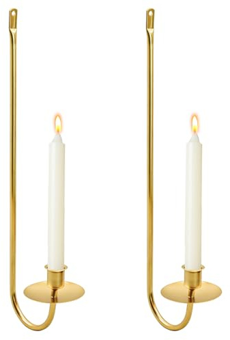 MrMrKura Juego de 2 Candelabros de Pared para Velas Cónicas - Portavelas Metálicos Estilo Rústico Moderno - Decoración de Chimenea y Salón - Adorno Mural Industrial