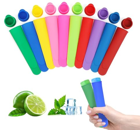JOYTIX Moldes de helado, 10 unidades de silicona 10 colores con tapa, moldes reutilizables para polos DIY, popsicles y helados caseros, aptos alimentarios para verano y niños