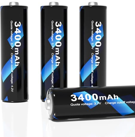 MATBC 3400mAh 3.7V Rechargeable Battery Kit, 4 pack High Capacity Button Top 3.7Volt Lithium ion Batteries for Flashlight, Torches, Headlamp and Garden Lights (4 Pack，18×67mm)