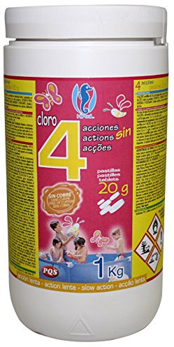 PQS – 167422 - Cloro en pastillas PQS 4 Acciones: Desinfección, Estabilizador de Cloro, Algicida y Floculante. Pastillas 20 gr. Bote 1 Kg.