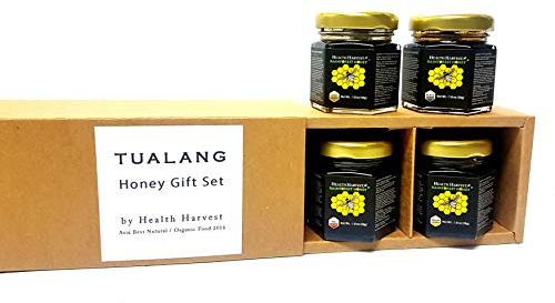 [CHOIX CADEAU] Miel Tualang 50g x 4 pots (miel doré, noir, rouge et jaune) | TA 9,5+ à 14+ | Nombre de pollens 2,4 M+ à 6,5 M+ | Variété de pollen 100+ à 200+ | Cru, non pasteurisé, non filtré (Kraft)