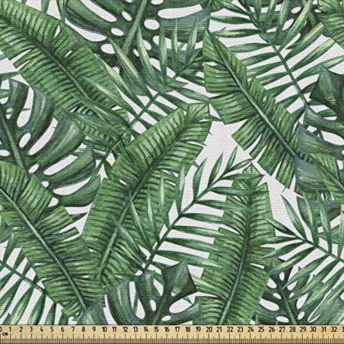 ABAKUHAUS Palmblatt Gewebe als Meterware, Aquarell Dschungel, Dicht Gewebter Stoff zum Nähen Polster Wohnaccessoires, 3M (148x300cm), Weiß