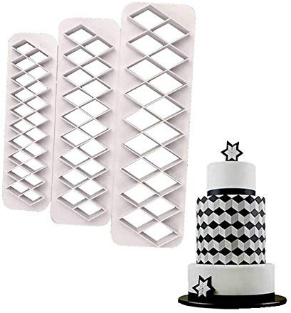 Ecosway Ausstechform mit Rautenmuster, Prägeform, Geometrie, Fondant, Kuchendekoration, Prägewerkzeug, 3 Größen
