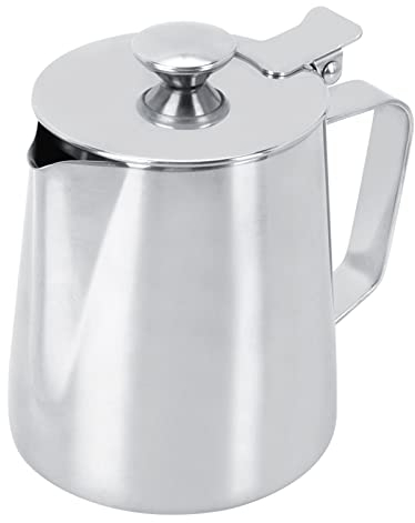 Bricco per Latte, Bricco da Latte per Caffè, Brocca Schiuma con un Coperchio per Usare in Caffetteria, Ristorante, Bar, Negozio di Succhi di Frutta, in Acciaio Inox