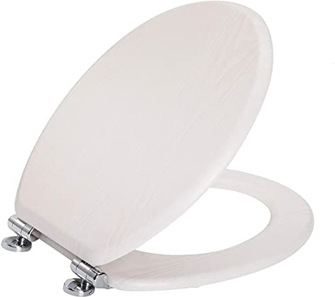 Angel Shield Toilet Seat Antibacterial Wooden Soft Close Toilet Seat with Quick Release Adjustable Hinges Easy Clean and Assembly for Bathroom (Creamy White Oak)