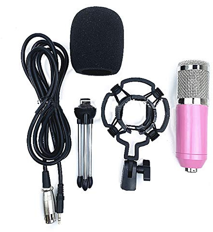BM800 Microphone Set with Tripod Stand Shock Mount and Pop Filter Foam Dual-Layer Acoustic Filter Plug & Play Pink