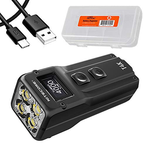 Nitecore T4K 4000 Lumen Keychain EDC Flashlight, Super Bright and USB-C Rechargeable with LumenTac Battery Organizer