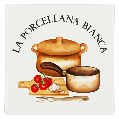 La Porcellana Bianca, Sottopentola Quadrato in Porcellana Decorata, Linea Conserva, 18x18 cm
