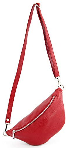 modamoda de T211 Damen Leder Bauchtasche Brusttasche Hüfttasche handmade in Italy, Farbe:Signalrot