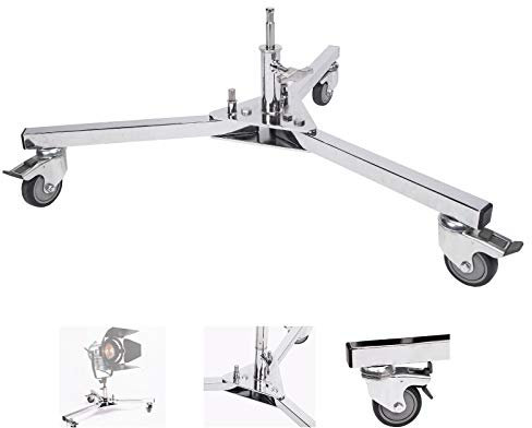 Photography Heavy Duty C Stand Base with 3 Wheels and 1/8inch to 5/8inch Adapter Stud, Portable Dolly Tripod Light Stand Base Turtle Base Stainless Steel for Photo Studio Continuous Lighting Equipment