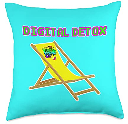 DIGITAL DETOX Deckchair Beach USA holiday sun vacation Throw Pillow