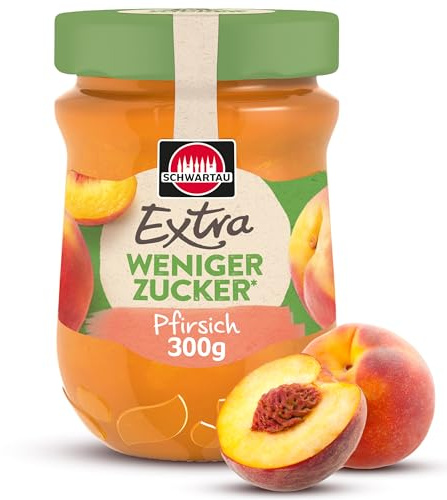 Schwartau Extra Weniger Zucker Pfirsich | Zuckerreduzierte Marmelade | 300 g