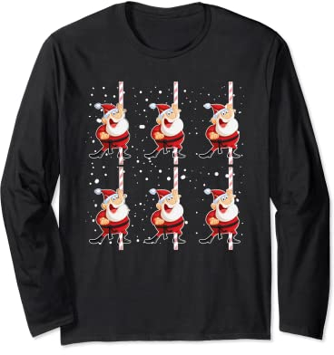 Lustiger Weihnachtsmann Pole Dance Weihnachtskostüm Pole Dance Langarmshirt