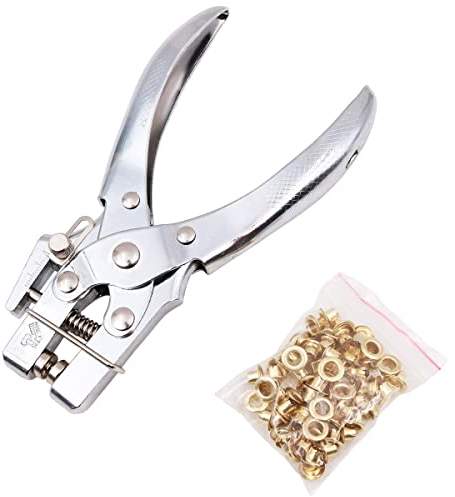 WANGCL 5mm Single Hole Punch and Eyelet riveting Pliers Set with Silver Rivet for Paper Cardboard Leather Belt Cloth Thin Plastic
