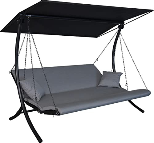 ngerer Freizeitmöbel GmbH Hollywoodschaukel Swing Zip - Gartenschaukel Made in Germany - Schaukel zum Sitzen, Liegen und Entspannen - inklusive Bett-Funktion - einfache Montage (Grau wetterfest)
