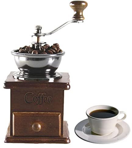 PISOLE Caffettiera Antica - Macinacaffè Manuale | macinacaffè in ghisa Stile retrò Antico macinacaffè a manovella in Legno con cassetto, Regalo di Natale