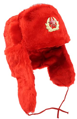 Ushanka Russische Fellmütze Tschapka Wintermütze mit Ohrenklappen Uschanka Unisex mit Stern Abzeichen (as3, Numeric, Numeric_60, Rot)