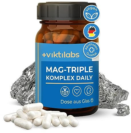 Viktilabs© Magnesium hochdosiert Kapseln 100% vegan | Entwickelt in Deutschland - Bequem schluckbar | Hochwertiges Mag-Triple® Daily Komplex (1er Pack)