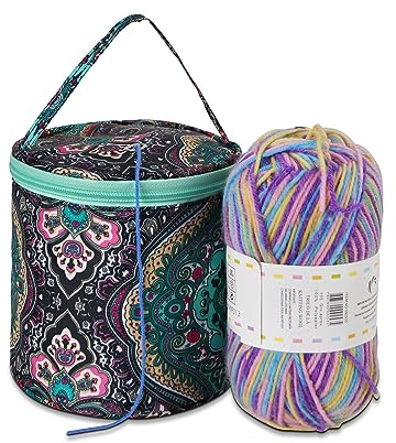 JOZEA Klein Aufbewahrungstasche für Wolle, Stricken Tasche, kleine Größe Stricken Projekte Veranstalter für Garne, Leicht Langlebig Zipper Storage Bag (Blaue Blumen)