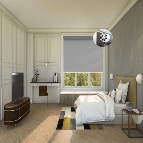 Thermorollo Ohne Bohren 100 x 200 cm Sichtschutz und Sonnenschutz, Fenster rollos für innen Flexibler Seitenzug Easyfix für Wohnzimmer, Schlafzimmer, Hellgrau