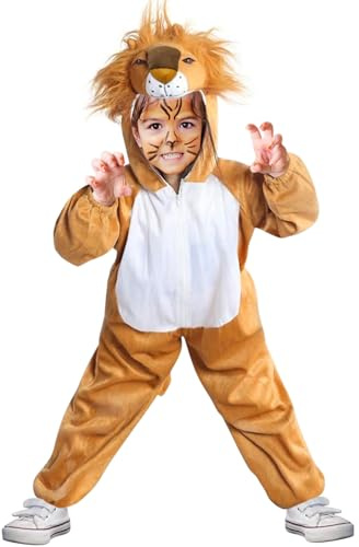 DIIQII Déguisement de Lion pour Carnaval Enfant: Grenouillère Animale pour Enfants - Costume de Lion pour Enfant Fête Sur le Thème Cosplay Party Halloween (Lion, L (5-7 ans 119 cm))