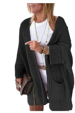 Capispalla lunghi lavorati a maglia casual, maglioni cardigan da donna, maglione cardigan lungo, maglione oversize per le donne autunno (Black,XL)