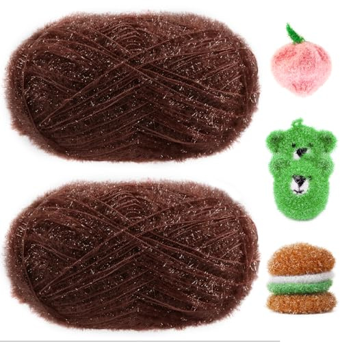 Uiopa Schwammgarn, 200g(2 x 100g, 2 x 200m) Glitzer Crochet Yarn, Flauschige Schwammwolle Garn zum Häkeln Stricken Spültücher Badeschwämme Dekoration DIY Crafts