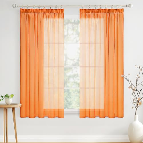 MIULEE Voile Gardine transparent Kräuselband 2er Set B140 H145 Orange | Transparente Einfarbige Voile Gardine mit Kräuselband, luftiger Stoff, moderne Deko für Wohnzimmer und Schlafzimmer