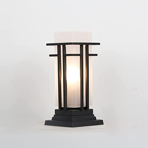 Portal de lámpara de pilar retro para jardín, accesorios de iluminación de poste, linternas de pilar de estilo chino, luz de montaje en muelle con vidrio esmerilado de metal negro resistente al agua