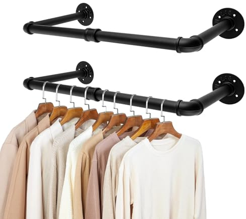 Oungy - Set di 2 aste appendiabiti da parete, design industriale, 60 cm, nere, aste appendiabiti da parete, portabiti in metallo per armadio, lavanderia