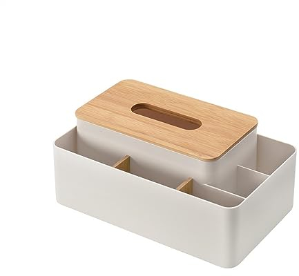 Kosmetiktücher Box Multifunktionale Kunststoff-Taschentuchbox mit Schlitz, Holzdeckel, Behälter, Aufbewahrungshalter, Heim- und Küchenzubehör für Esszimmer Badezimmer Schlafzimmer(A)