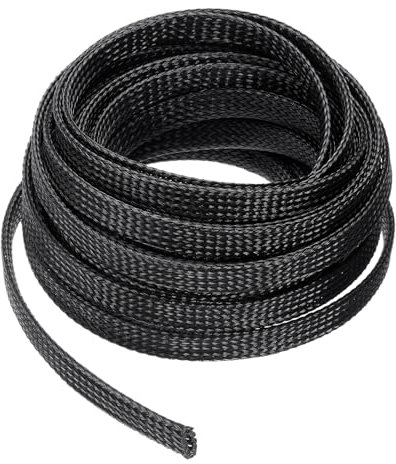 QUARKZMAN 25 Ft - 3/8 Pouces Gaine de Câble Tressée Extensible, Protecteur de Cordon de Gestion de Câble en Pet, Tube de Protection de Câble pour TV Ordinateur Audio Appareils Bureau, Noir