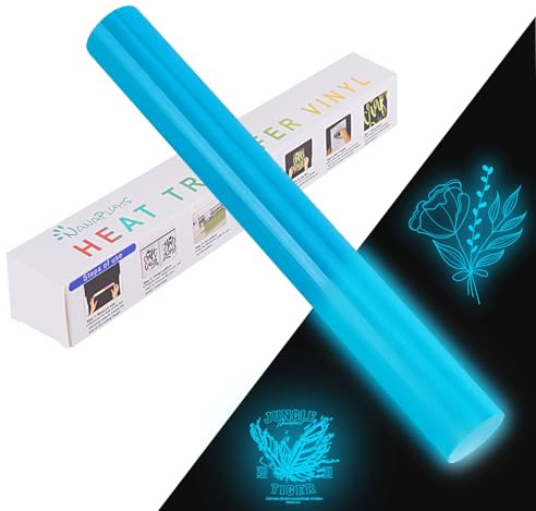 NANAPLUMS Nachtleuchtende Plotterfolie Textil, HTV-Flexfolie, Blau | Nachtleuchtende Bügelfolie mit Glow-in-the-Dark-Effekt; leicht zu schneiden und zu entgittern, für T-Shirts und Textilien.