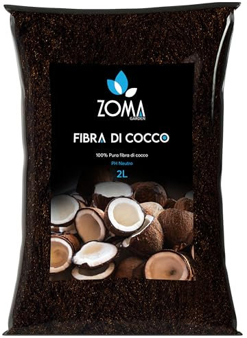 ZOMA Fibra di cocco per piante di qualità superiore, Terriccio universale composto al 100% di fibra di cocco pura, Terra per piante professionale ideale per coltivazione idroponica - 2 Litri