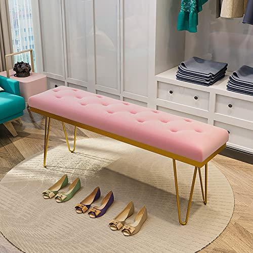 Generisch Luxuriöse gepolsterte Sitzbank, Samt-Bettbank mit goldenen Beinen, Multifunktions-Eingangsbank, Schlafzimmerbank, Schuhbank, Möbeldekor, Rosa, 80 x 35 x 45 cm (31 x 14 x 18 Zoll)