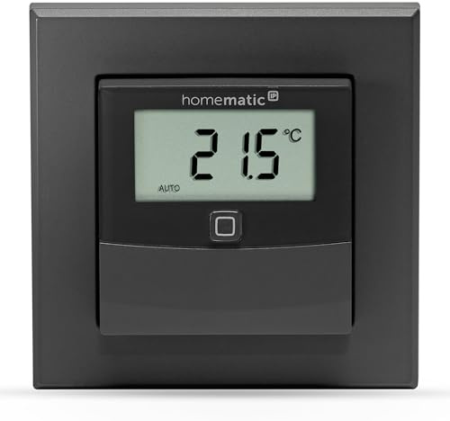 Homematic IP Temperatur- und Luftfeuchtigkeitssensor mit Display – innen | Smart Home, anthrazit, steuert Heizkörper/Fußbodenheizung per App, Alexa, Temperaturmessung, Energie sparen, 160551A0