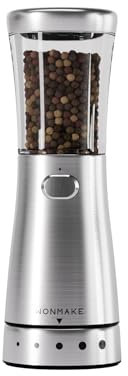 Moulin à sel ou à poivre électrique avec grande capacité de 127,6 g, moulin à sel ou à poivre rechargeable en acier inoxydable avec ouverture de 4,6 cm, grossier réglable, base de rangement, gadget de