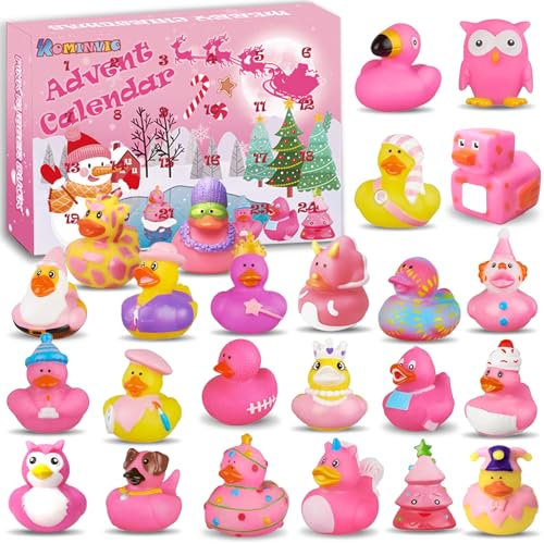 ROMANVIC Adventskalender 2025 Kinder,Badeenten Adventskalender 24 Stück Entens,Gummiente Weihnachtskalender Christmas für Kinder Jungs Mädchen