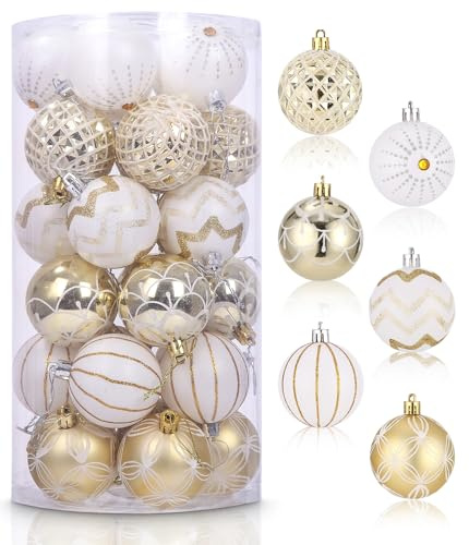 Weihnachtskugel, Dekoration für Weihnachtsbaum, 30 Stück, Weihnachtsbaumkugel, 6 cm, Weihnachtskugel aus Weißgold, zum Aufhängen am Weihnachtsbaum