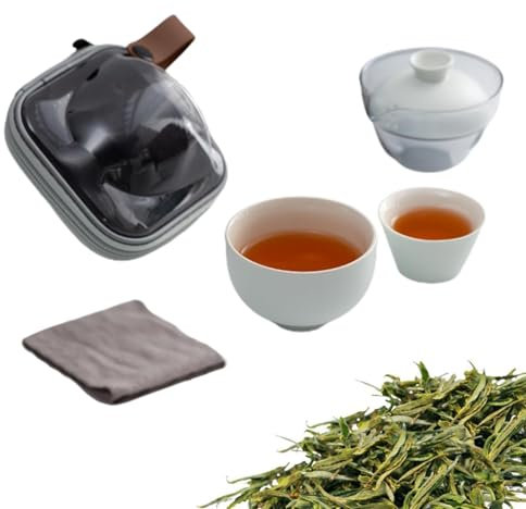 Juego de y tazas – Juego de para hacer té, kit de té de cerámica, juego de té de la tarde portátil con tazas y paño de cocina para el hogar, viajes, picnic